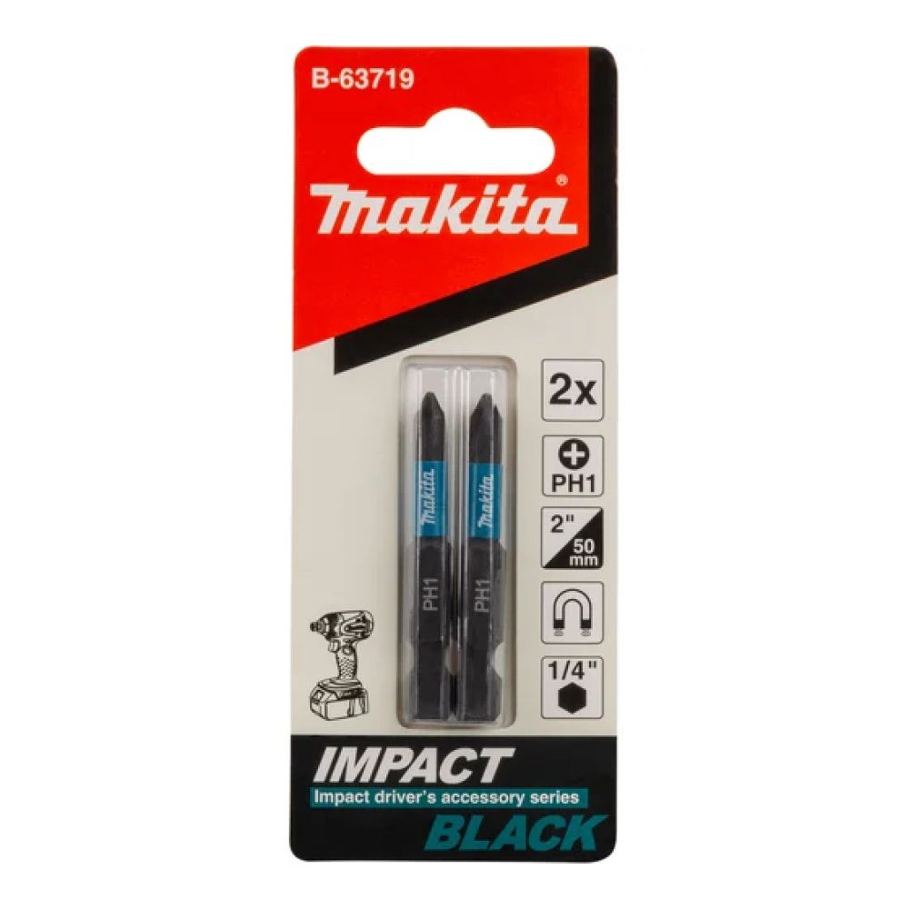 Бита Makita PH1, 50 мм, хвостовик 1/4", 2 шт. (B-63719)