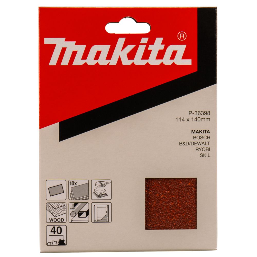 Бумага шлифовальная для шлифмашинок Makita 114х140 мм, P40, цвет красный, 10 шт., P-36398