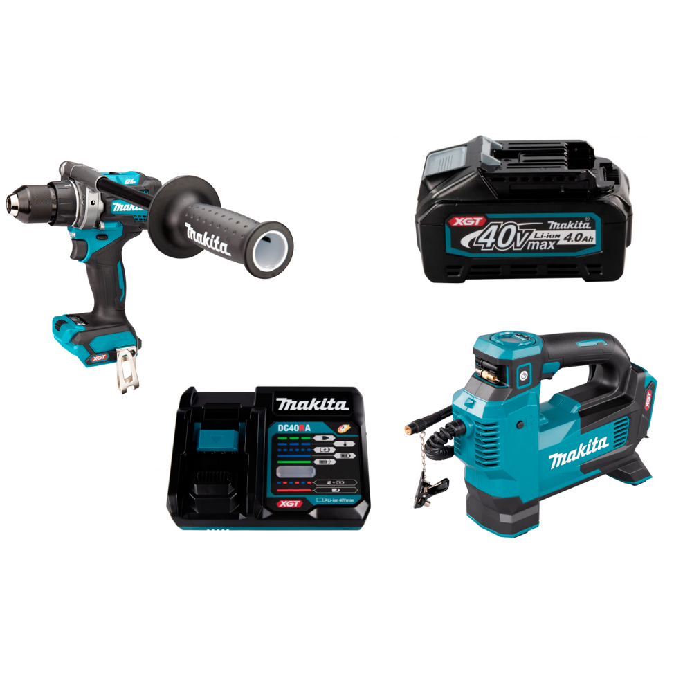 Набор: аккумуляторная дрель-шуруповерт Makita DF001GZ + аккумуляторный насос Makita MP001GZ + аккумулятор с зарядным устройством Makita 191J67-0