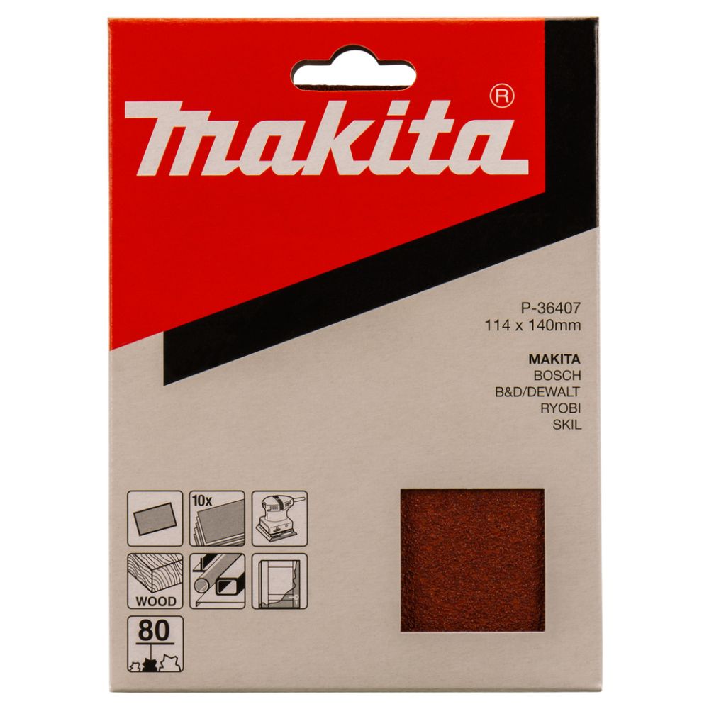 Бумага шлифовальная для шлифмашинок Makita 114х140 мм, P80, цвет красный, 10 шт., P-36407