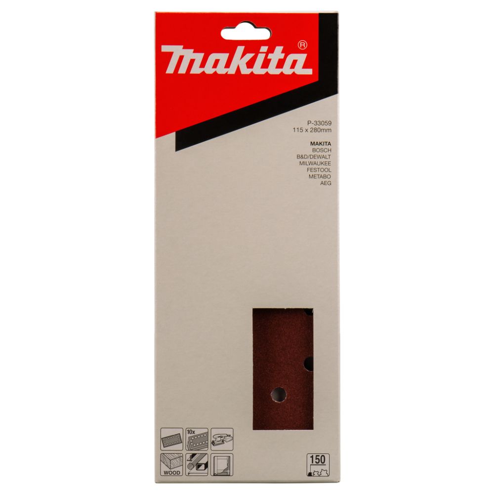Бумага шлифовальная для шлифмашинок Makita 115х280 мм, P150, цвет красный, 10 шт., P-33059