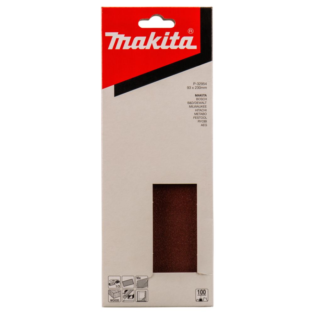 Бумага шлифовальная для шлифмашинок Makita 93х228 мм, K100, цвет красный, 10 шт., P-32954