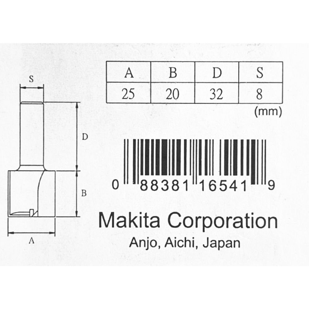 Фреза пазовая с 2 режущими кромками Makita 25x20x8x32x2T, D-10372