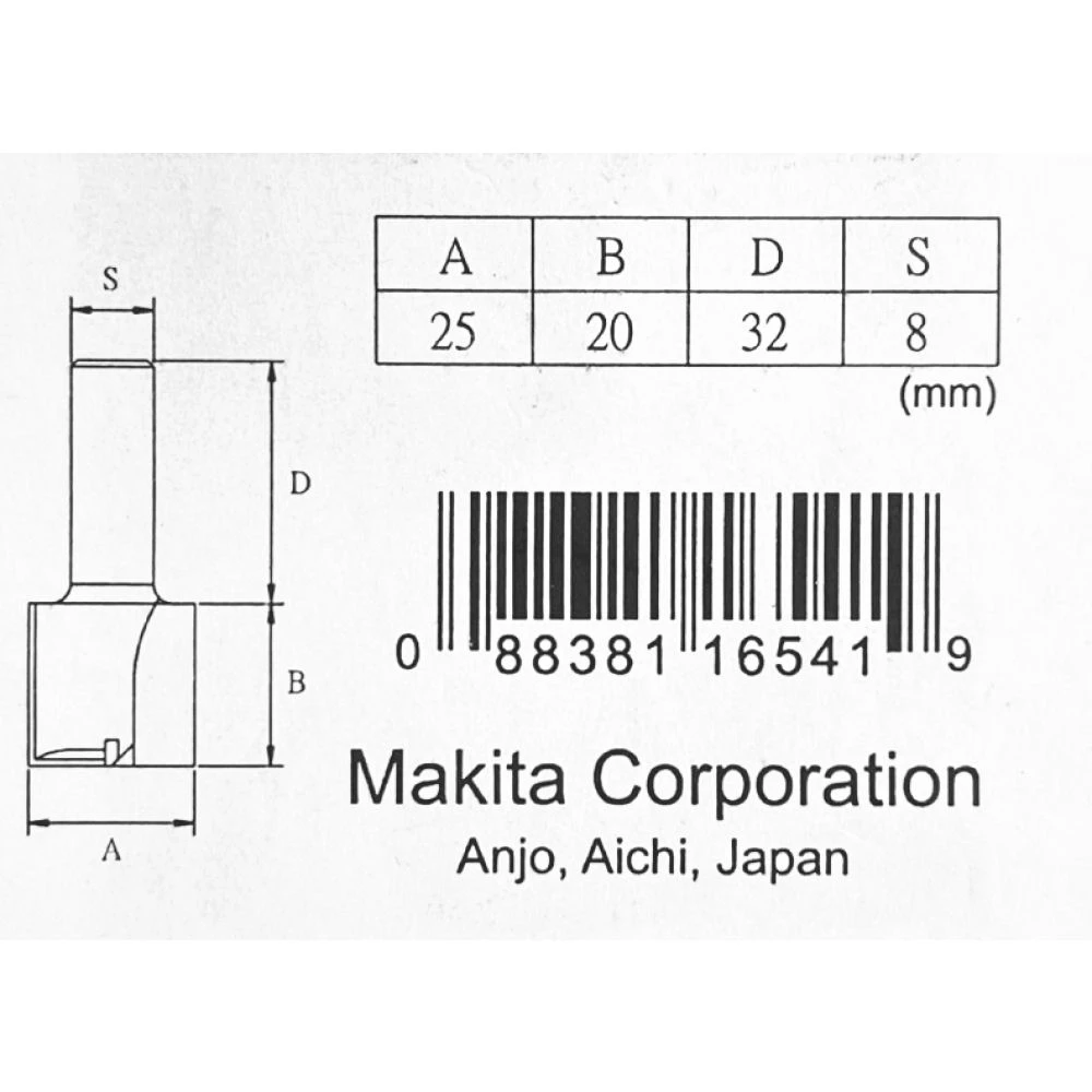 Фреза пазовая с 2 режущими кромками Makita 25x20x8x32x2T, D-10372