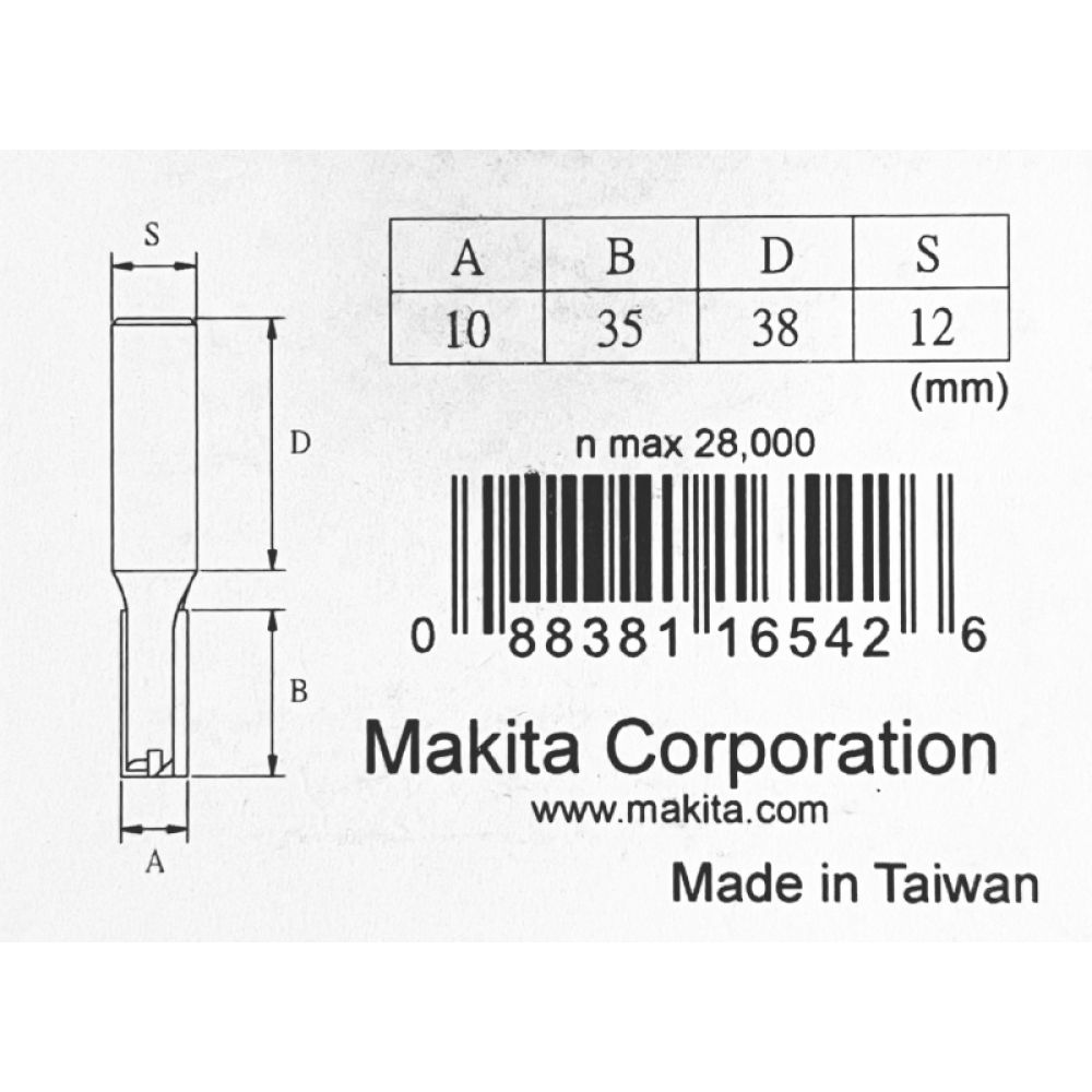 Фреза пазовая с 2 режущими кромками Makita 10x35x12x38x2T, D-10388