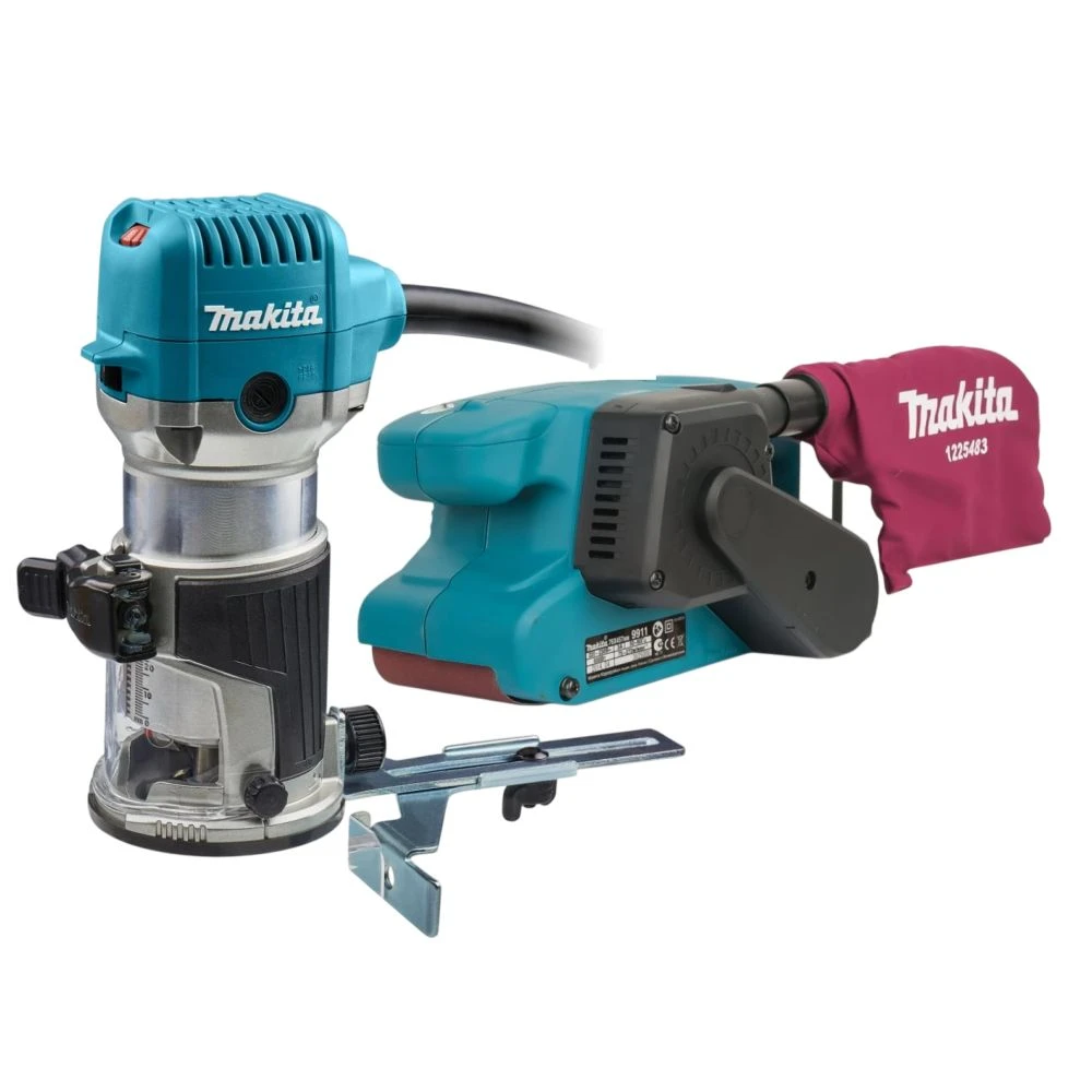 Набор электроинструмента Makita: фрезер кромочный RT0702CX2 + ленточная шлифмашина 9911 (ACSET-62)
