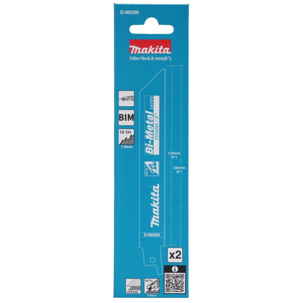 Полотно для сабельной пилы Makita D-80298, по металлу, 150 мм, 14 TPI, 2 шт.
