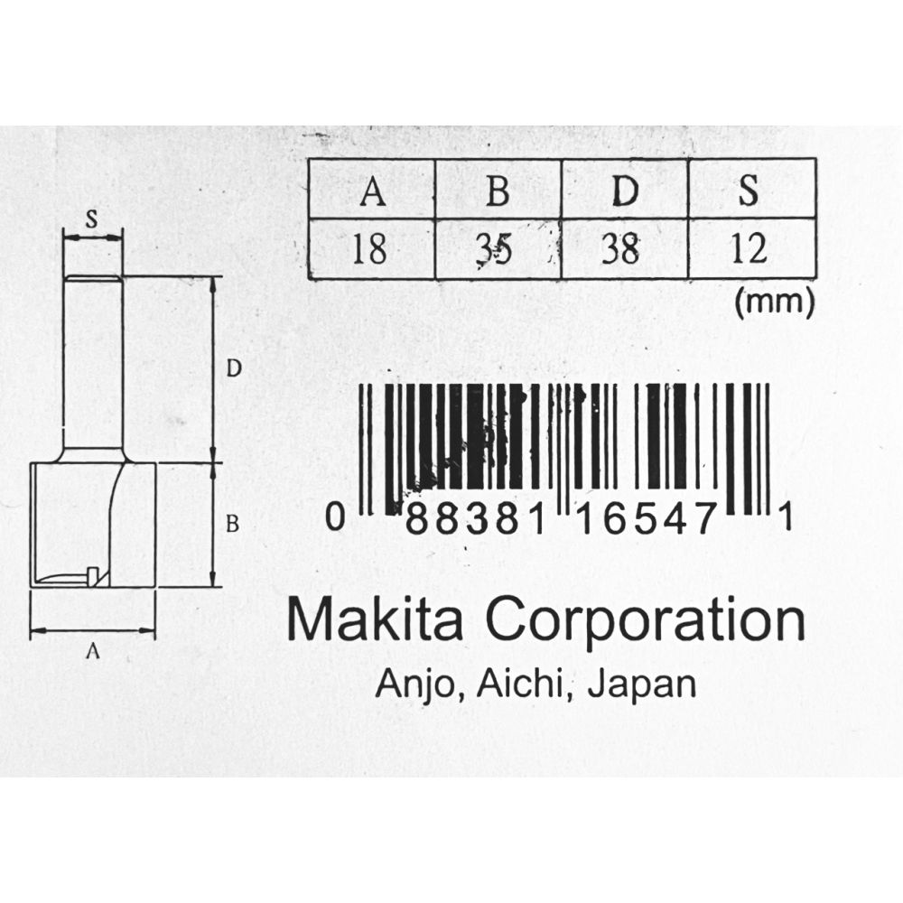 Фреза пазовая с 2 режущими кромками Makita 18х35х12х38х2Т, D-10431