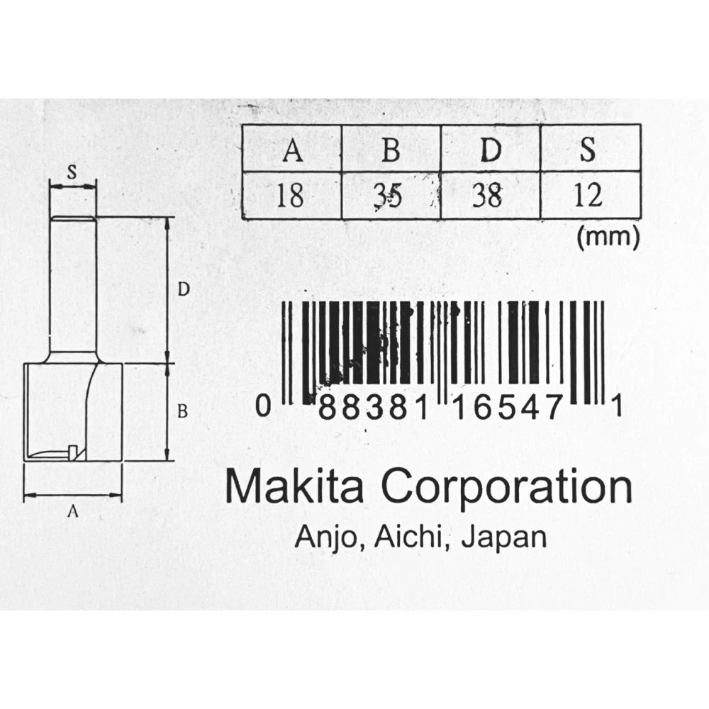 Фреза пазовая с 2 режущими кромками Makita 18х35х12х38х2Т, D-10431