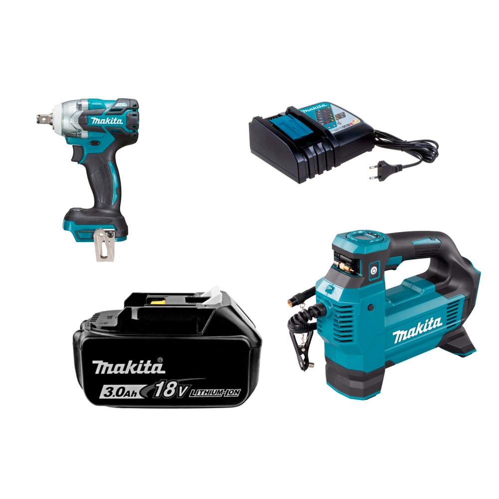 Набор: аккумуляторный ударный гайковерт Makita DTW285Z + аккумуляторный насос Makita DMP181Z + аккумулятор Makita 632M83-6 + зарядное устройство Makita 630793-1