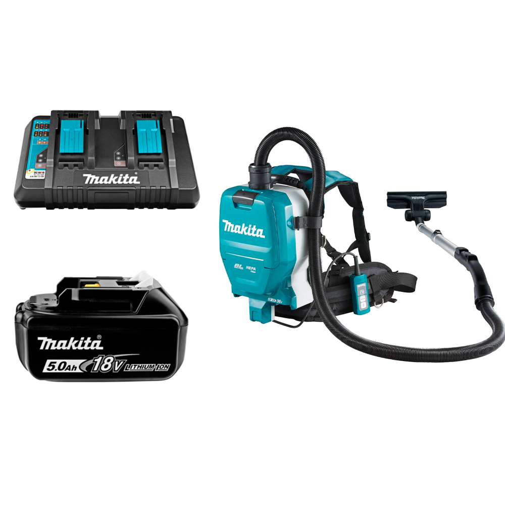 Набор: аккумуляторный ранцевый пылесос Makita DVC261ZX11 + аккумулятор Makita 632G59-7 + зарядное устройство Makita 630876-7