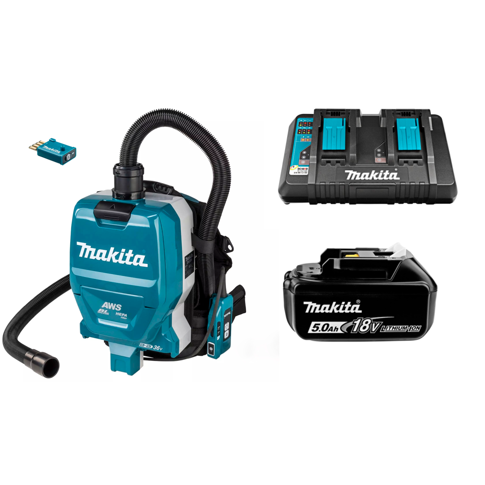 Набор: аккумуляторный ранцевый пылесос Makita DVC265ZXU + аккумулятор Makita 632G59-7 + зарядное устройство Makita 630876-7