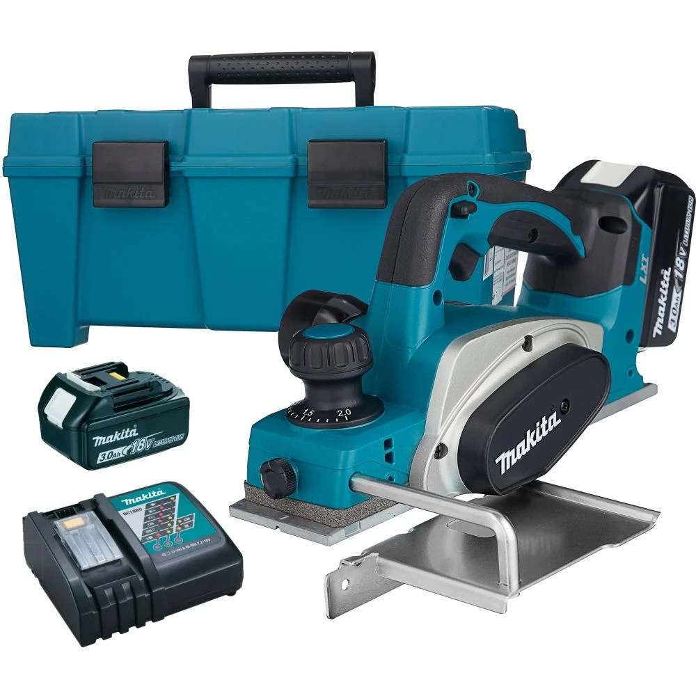 Аккумуляторный рубанок Makita DKP180RFE, 18 В, 15000 об/мин, 82 мм, с 2 АКБ 3 Ач и ЗУ, в кейсе