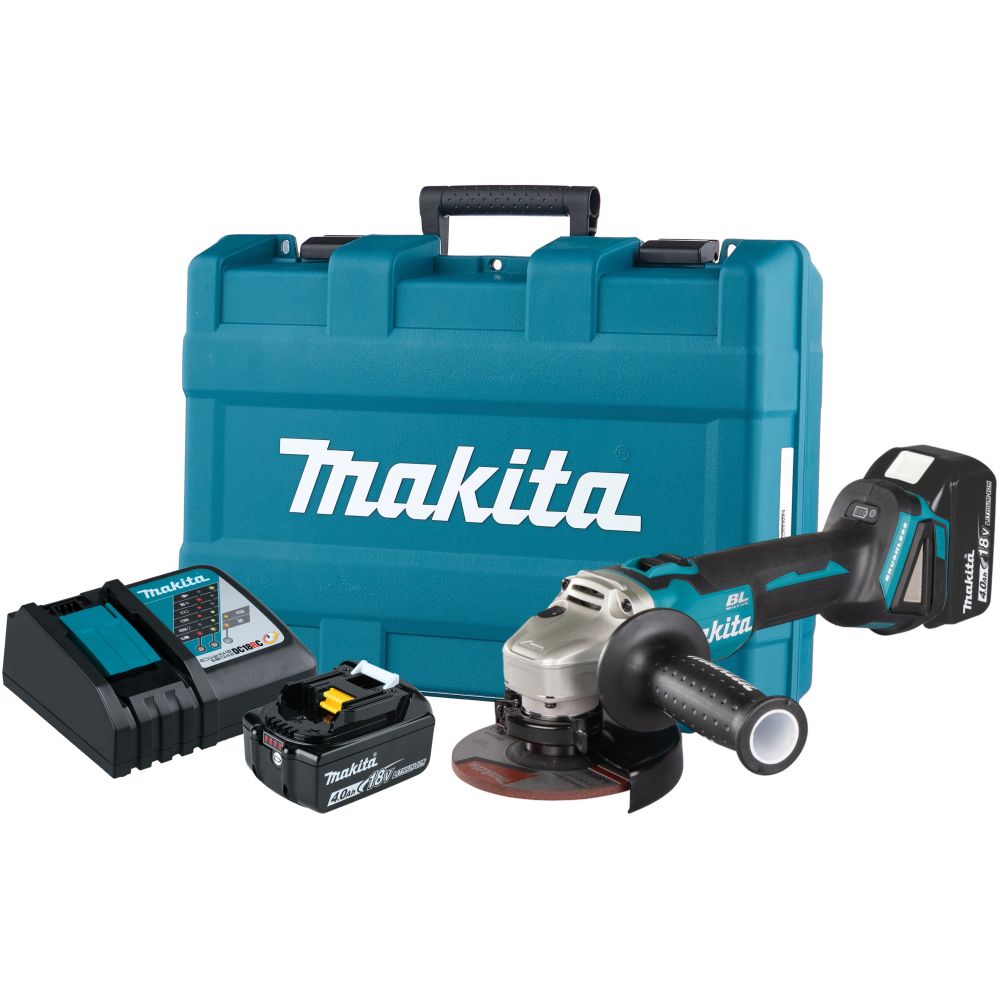 Аккумуляторная угловая шлифмашина Makita DGA506RME, 18 В, 125 мм, 8500 об/мин, с 2 АКБ 4 Ач и ЗУ, в кейсе