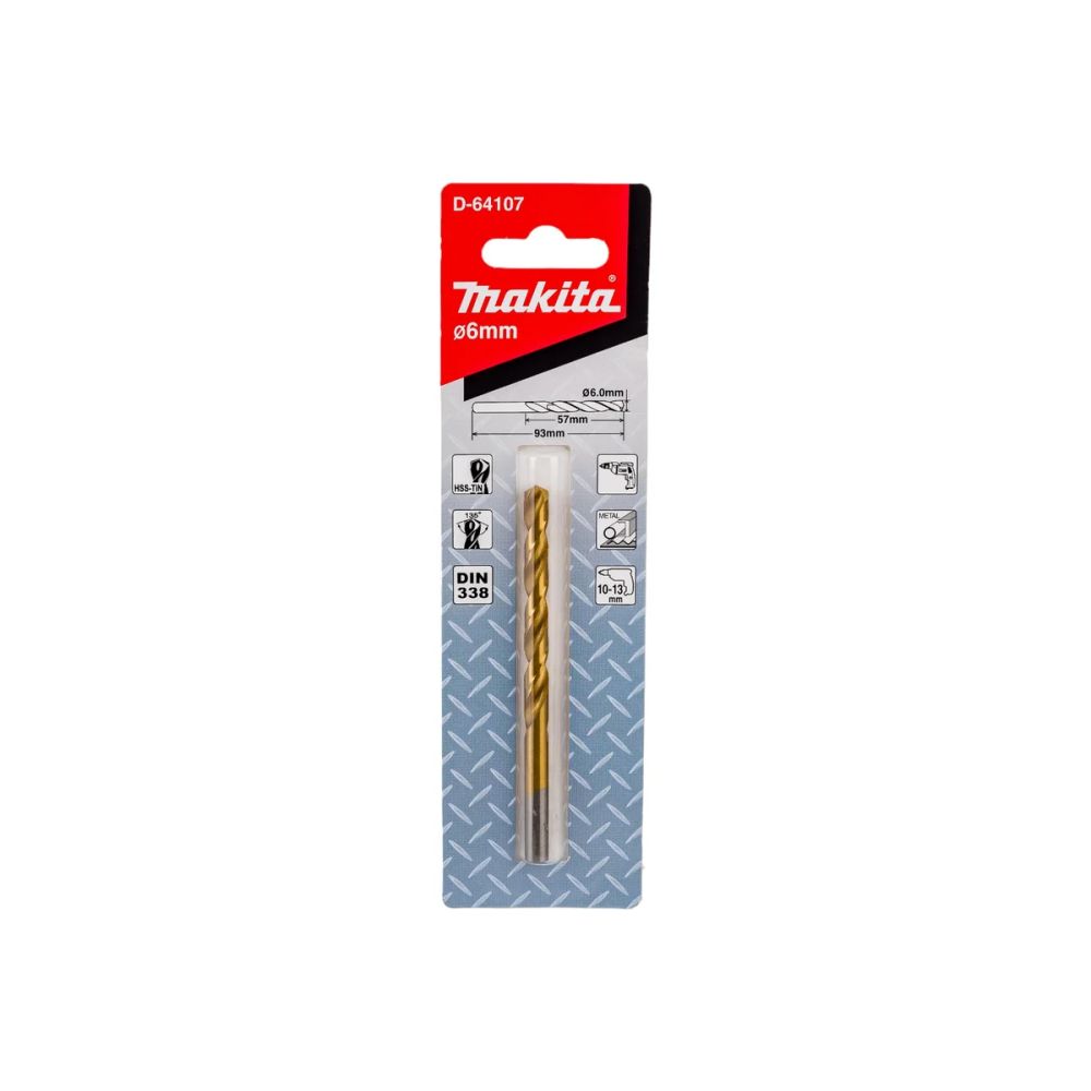 Сверло по металлу Makita HSS-TiN Economy, 6x93x57 мм (D-64107)