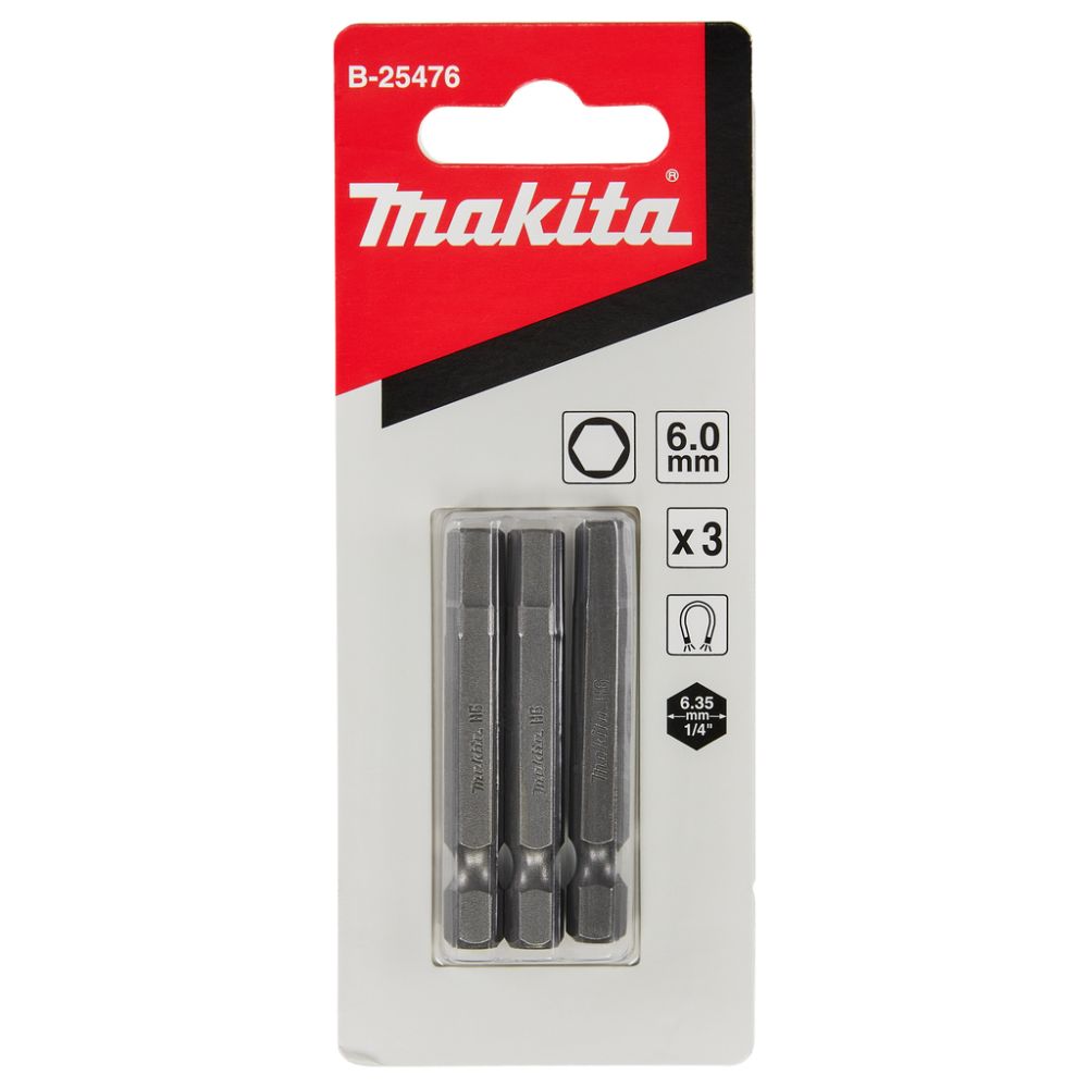 Насадка Makita HEX6.0, 50 мм, E-form (MZ), 3 шт., B-25476