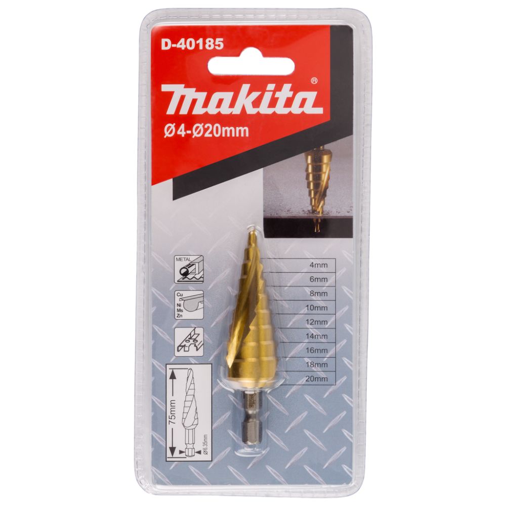 Сверло ступенчатое Makita HSS TiN, 4-20x53x75 мм, 1 шт. (D-40185)