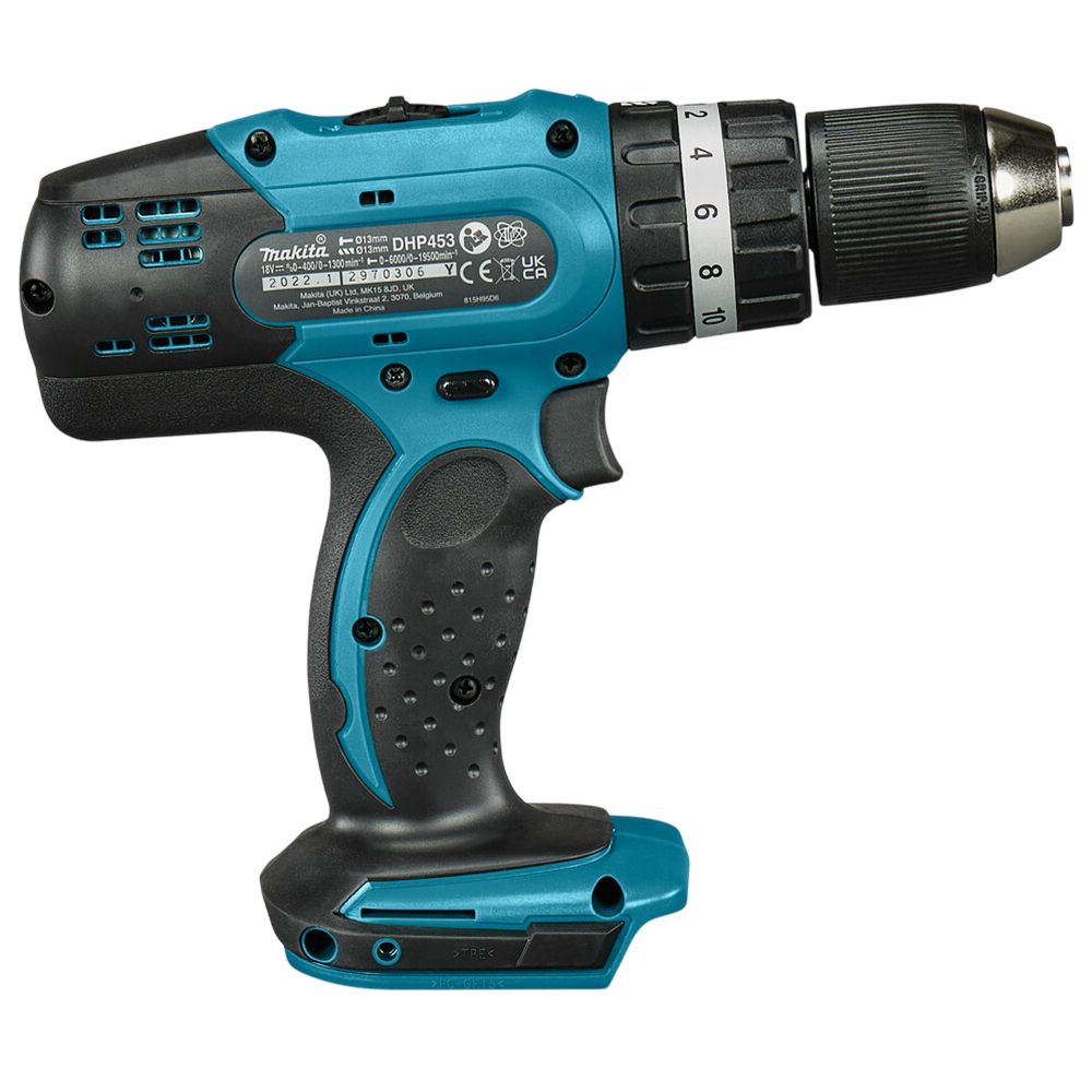 Аккумуляторная ударная дрель-шуруповерт Makita DHP453ZJ, 18 В, 1300 об/мин, 6000 уд/мин, без АКБ и ЗУ, в кейсе