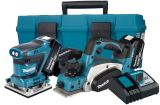 Аккумуляторный набор Makita, 18 В: шлифмашина DBO484 + рубанок DKP180, с 2 АКБ 3 Ач и ЗУ, в кейсе