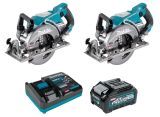 Набор Makita: 2 aккумуляторные дисковые пилы RS001GZ, 185 мм, 6400 об/мин + аккумулятор BL4040, 40 В, 4 Ач + быстрое зарядное устройство DC40RA, PT989