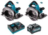 Набор Makita: 2 aккумуляторные дисковые пилы RS002GZ, 260 мм, 4000 об/мин + аккумулятор BL4040, 40 В, 4 Ач + быстрое зарядное устройство DC40RA, PT987