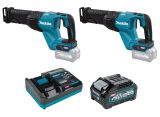 Набор Makita: 2 аккумуляторные сабельные пилы JR001GZ, 32 мм, 3000 ход/мин + аккумулятор BL4040, 40 В, 4 Ач + быстрое зарядное устройство DC40RA, PT988