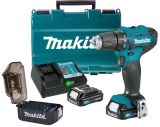 Набор Makita: аккумуляторная дрель-шуруповерт DF333DWAE, 12 В, 30 Нм, 1700 об/мин, с 2 АКБ 2 Ач и ЗУ, в кейсе + набор бит E-03084, 31 шт., PT1044