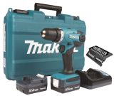 Аккумуляторная дрель-шуруповерт Makita DF347DWEX9, с набором бит, 2 АКБ 1.5 Ач и ЗУ, в кейсе