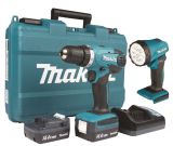 Аккумуляторная дрель-шуруповерт Makita DF347DWLE, с фонарем, 2 АКБ 1.5 Ач и ЗУ, в кейсе