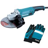 Набор Makita: угловая шлифмашина GA9050, 2000 Вт, 230 мм, 6600 об/мин + перчатки “Механик” PGH-160350-L, PT1009