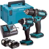 Набор Makita DLX2127TJ: дрель-шуруповерт, компактный ударный шуруповерт, 2 АКБ и ЗУ в кейсе MakPac-3
