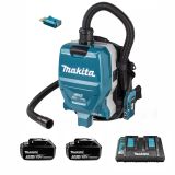 Набор: аккумуляторный ранцевый пылесос Makita DVC265ZXU + 2 аккумулятора Makita BL1850B (LXT 18В, 5Ач) + зарядное устройство Makita DC18RD быстрое двухпортовое (LXT 18В)