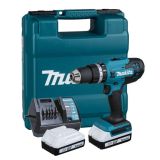 Аккумуляторная ударная дрель-шуруповерт Makita HP488DWE, 18 В, 1400 об/мин, 21000 уд/мин, с 2 АКБ 1.5 Ач и ЗУ, в кейсе