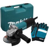 Набор Makita: угловая шлифмашина 9557HNRK, 840 Вт, 115 мм, 11000 об/мин, в кейсе + перчатки "Механик" PGH-160350-XL, PT1045