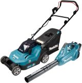 Аккумуляторный набор садовой техники Makita, 18 В: газонокосилка DLM382 + воздуходувка DUB362, с 2 АКБ 4 Ач и ЗУ