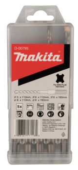 Набор буров Makita SDS-PLUS 5 шт. (5, 6, 8x110, 6, 8x160), D-00795