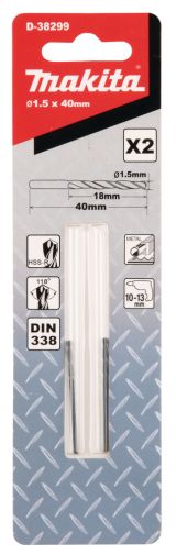 Сверло по металлу Makita HSS-R 1, 5х18x40, 2шт., D-38299