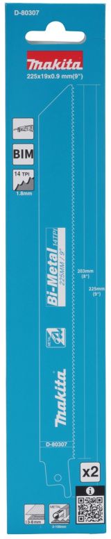 Полотно для сабельной пилы Makita D-80307, по металлу, 225 мм, 14 TPI, 2 шт.