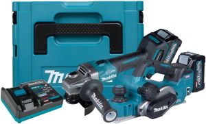Аккумуляторный набор Makita, 40 В: угловая шлифмашина GA004 + рубанок KP001, с 2 АКБ 4 Ач и ЗУ, в кейсе MakPac