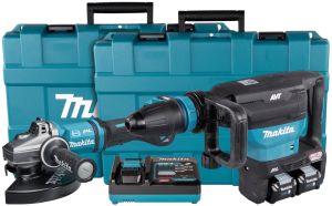 Аккумуляторный набор Makita, 40 В: отбойный молоток HM002 + угловая шлифмашина GA038, с 2 АКБ 5 Ач и ЗУ, в 2 кейсах
