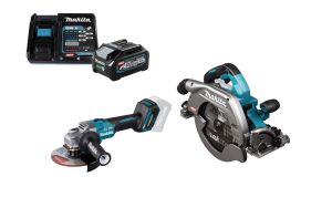 Набор: аккумуляторная угловая шлифовальная машина Makita GA035GZ + аккумуляторная дисковая пила Makita HS009GZ + аккумулятор с зарядным устройством Makita 191J67-0