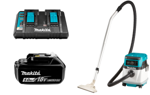 Набор: аккумуляторный пылесос Makita DVC150LZ + аккумулятор Makita 632G59-7 + зарядное устройство Makita 630876-7