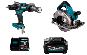 Набор: аккумуляторная дисковая пила Makita HS004GZ01 + аккумуляторная ударная дрель-шуруповерт Makita HP001GZ + аккумулятор с зарядным устройством Makita 191J67-0