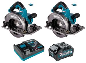 Набор Makita: 2 aккумуляторные дисковые пилы RS002GZ, 260 мм, 4000 об/мин + аккумулятор BL4040, 40 В, 4 Ач + быстрое зарядное устройство DC40RA, PT987