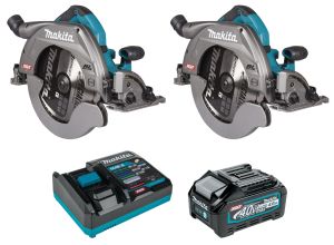 Набор Makita: 2 aккумуляторные дисковые пилы HS011GZ, 260 мм, 3500 об/мин + аккумулятор BL4040, 40 В, 4 Ач + быстрое зарядное устройство DC40RA, PT982