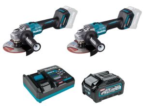 Набор Makita: 2 аккумуляторные угловые шлифмашины GA035GZ, 150 мм, 8500 об/мин + аккумулятор BL4040, 40 В, 4 Ач + быстрое зарядное устройство DC40RA, PT983