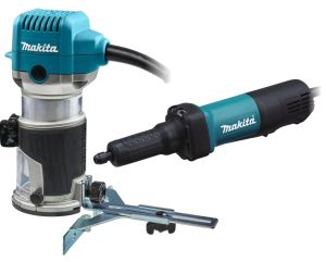 Набор электроинструмента Makita: фрезер кромочный RT0702C + прямошлифовальная машина GD0600 (ACSET-61)