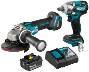 Набор аккумуляторного инструмента Makita, 18 В: гайковерт DTW285 + угловая шлифмашина DGA504, с АКБ 3 Ач и быстрым ЗУ (PT1321)