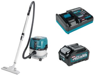 Набор Makita: аккумуляторный пылесос VC001GLZ, 8 л, 3.2 м³/мин + аккумулятор BL4040, 40 В, 4 Ач + быстрое зарядное устройство DC40RA, PT990
