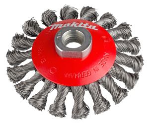 Щетка проволочная конусная Makita PREMIUM (d100 мм, толщ. проволоки 0.5 мм, пучки, металл, M14x2), P-04494